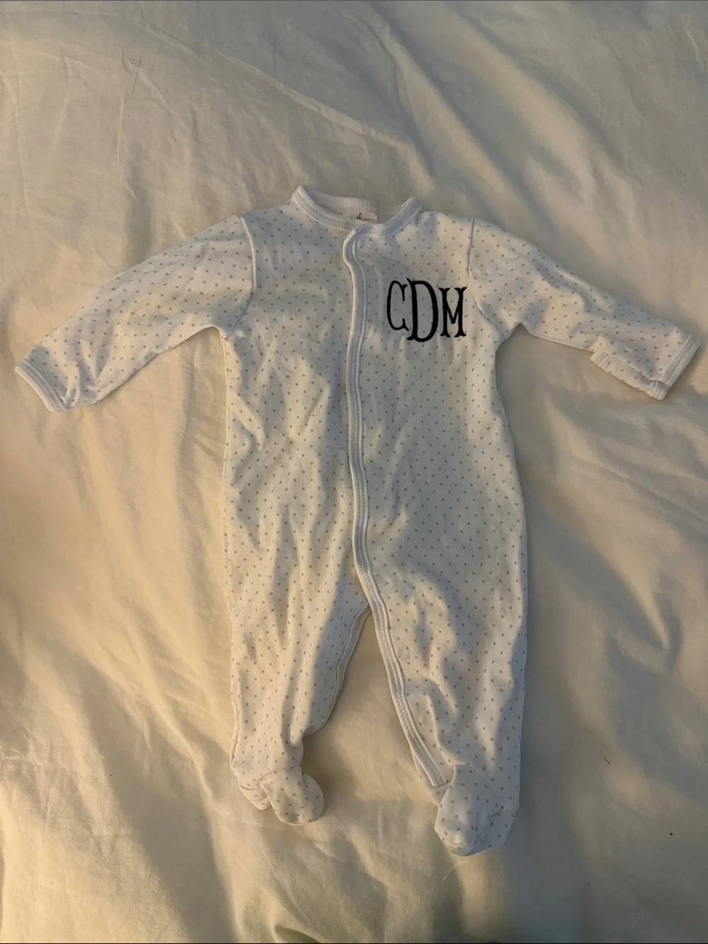 CMD Monogram (cDm) White Polka Dot Footed One-Piece